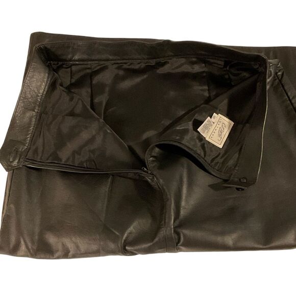 VTG C. Marie Leathers Black Leather Pleated Midi Skirt Size 10 - Picture 9 of 13